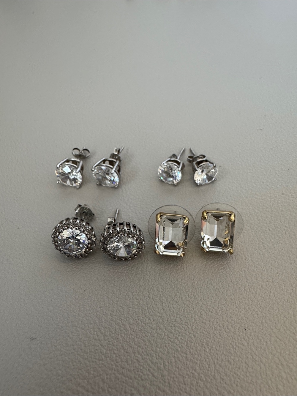 Silver Crystal Stud Earring Set - Clear Sparkle